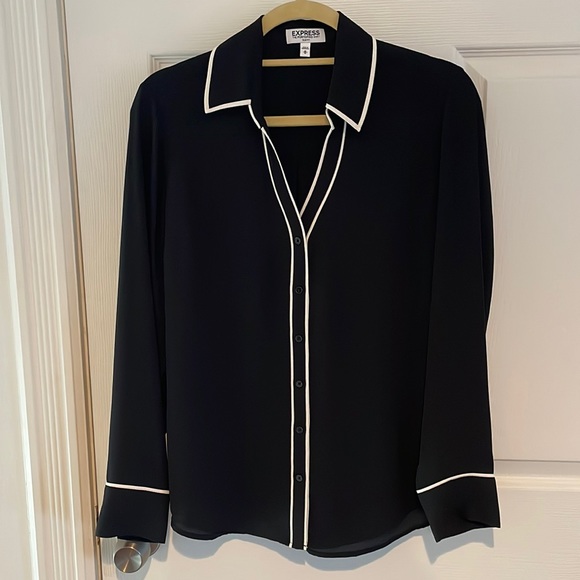 Express Tops - Black slim portofino Blouse from express